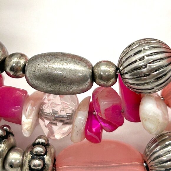 Charming Charlie's Memory Wire Bracelet, Pink and Silver-tone Beaded Boho Chic - Picture 12 of 12